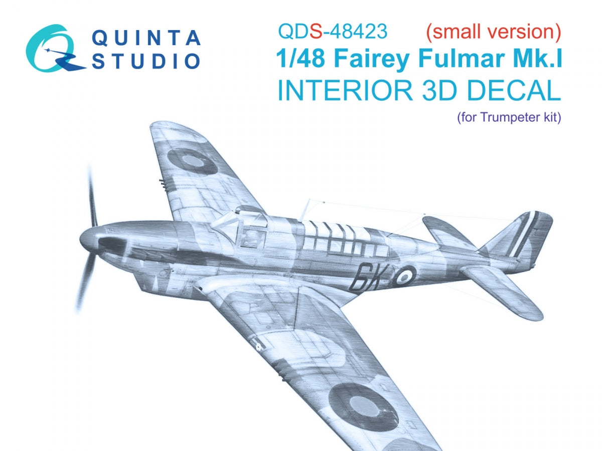 Quinta Studio QDS-48423 Fairey Fulmar Mk.I 3D-Printed &amp; colored Interior on decal paper (Trumpeter) (Small version) 1/48