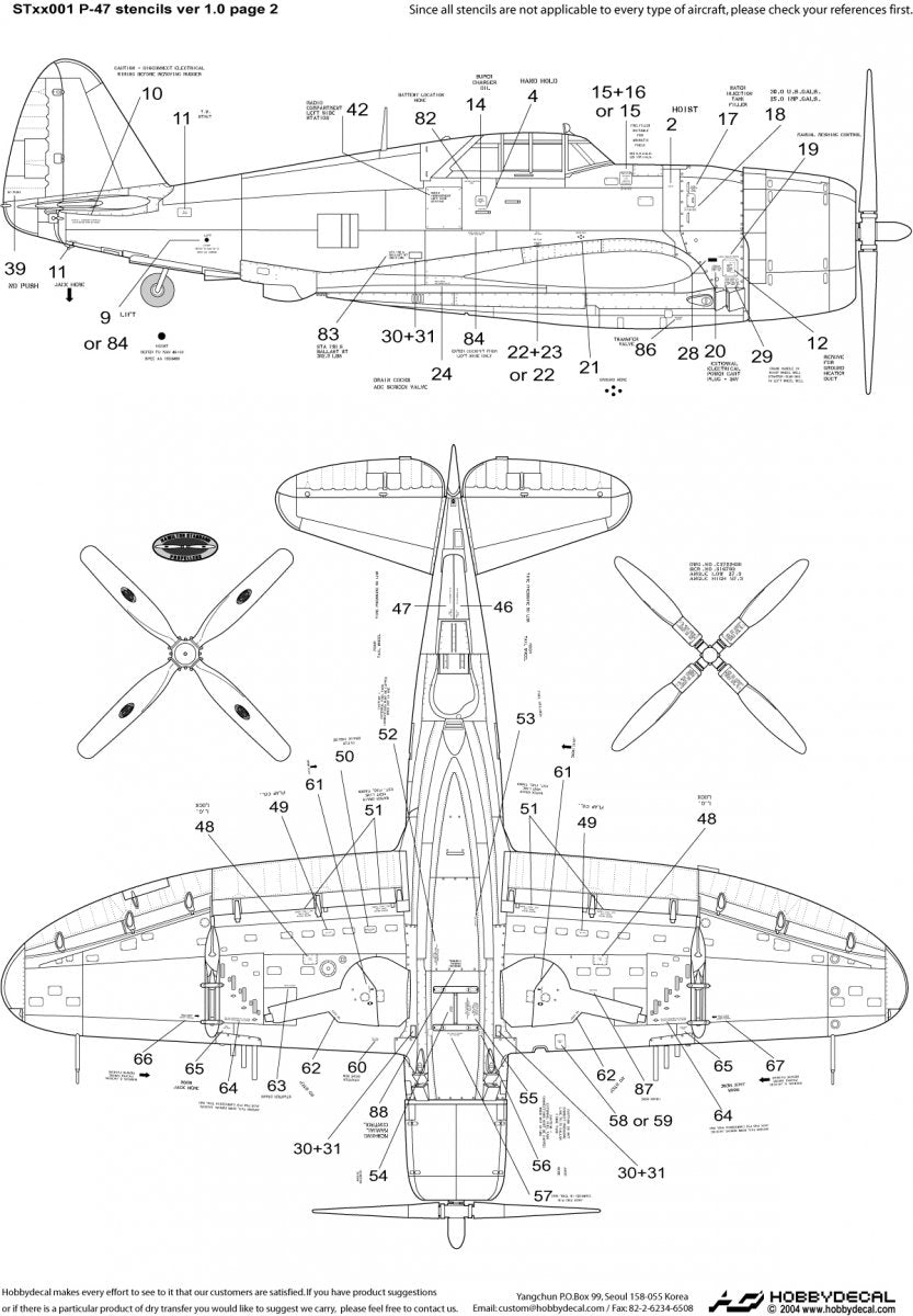 HobbyDecal ST32001V1 P-47 Stencils ver 1 1/32 – imagen 3