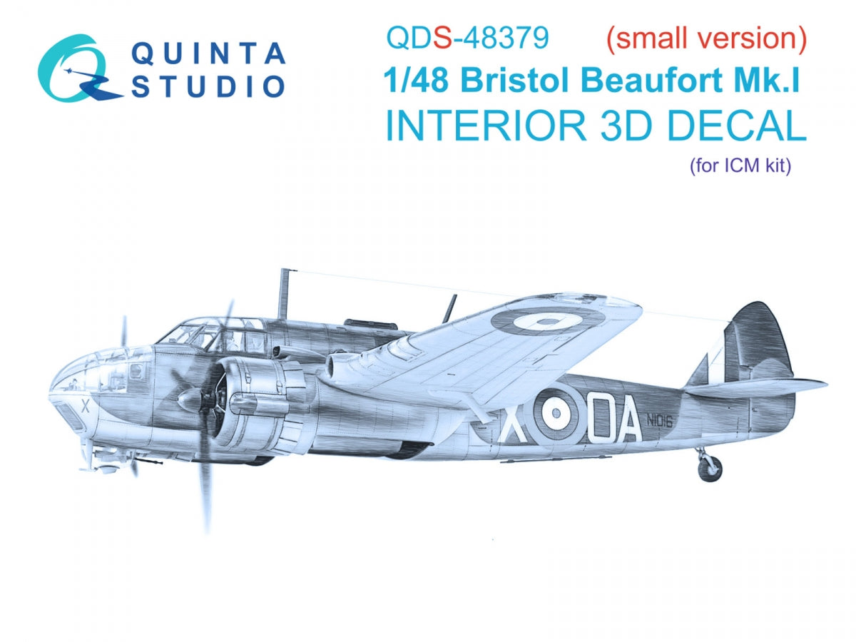 Quinta Studio QDS-48379 Bristol Beaufort Mk.I 3D-Printed &amp;amp; coloured Interior on decal paper (ICM) (Small version) 1/48