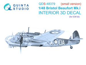 Quinta Studio QDS-48379 Bristol Beaufort Mk.I 3D-Printed &amp;amp; coloured Interior on decal paper (ICM) (Small version) 1/48