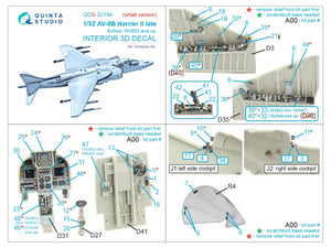 Quinta Studio QDS-32194 AV-8B Harrier II late 3D-Printed &amp;amp; coloured Interior on decal paper (Trumpeter) (small version) 1/32 – immagine 2
