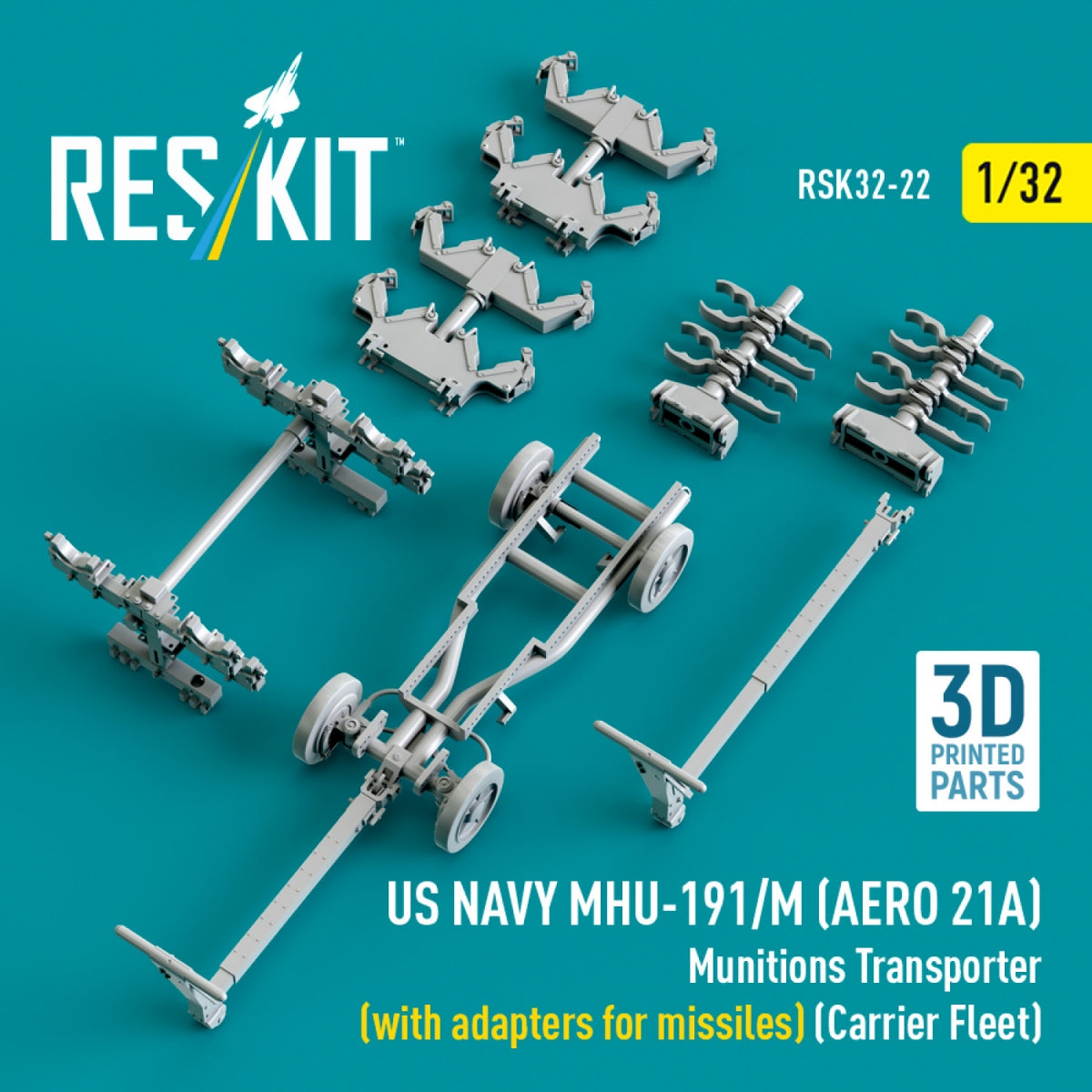 RESKIT RSK32-0022 US NAVY MHU-191/M (AERO 21A) Munitions Transporter (with adapters for bombs) (Carrier Fleet) (3D Printed model kit) 1/32 – Bild 4