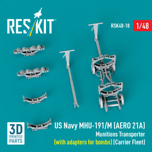 RESKIT RSK48-0010 US NAVY MHU-191/M (AERO 21A) Munitions Transporter (with adapters for bombs) (Carrier Fleet) (3D Printed model kit) 1/48 – Bild 3