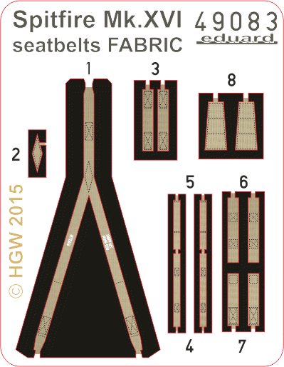 Ceintures de sécurité Eduard 49083 Spitfire Mk. XVI, tissu, échelle 1/48, Eduard