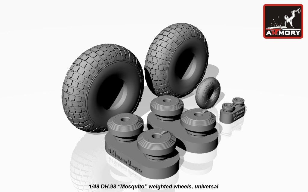 Armory Models AW48402 deHavilland DH.98 Mosquito wheels, “checkerboard” tyre pattern, weighted 1/48 – immagine 3
