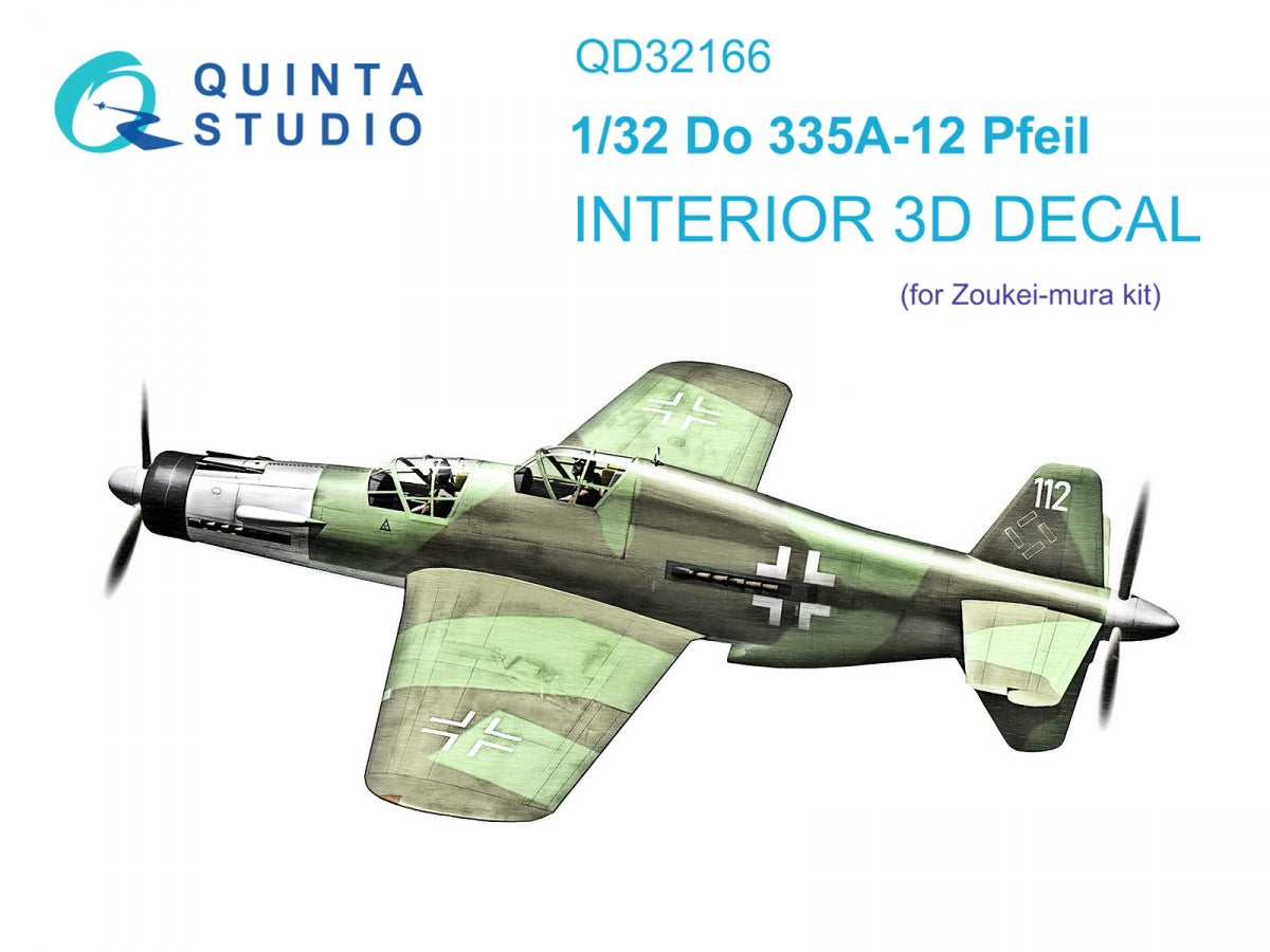 Quinta Studio QD32166 Do 335A-12 3D-Printed &amp; colored Interior on decal paper (Zoukei-Mura) 1/32