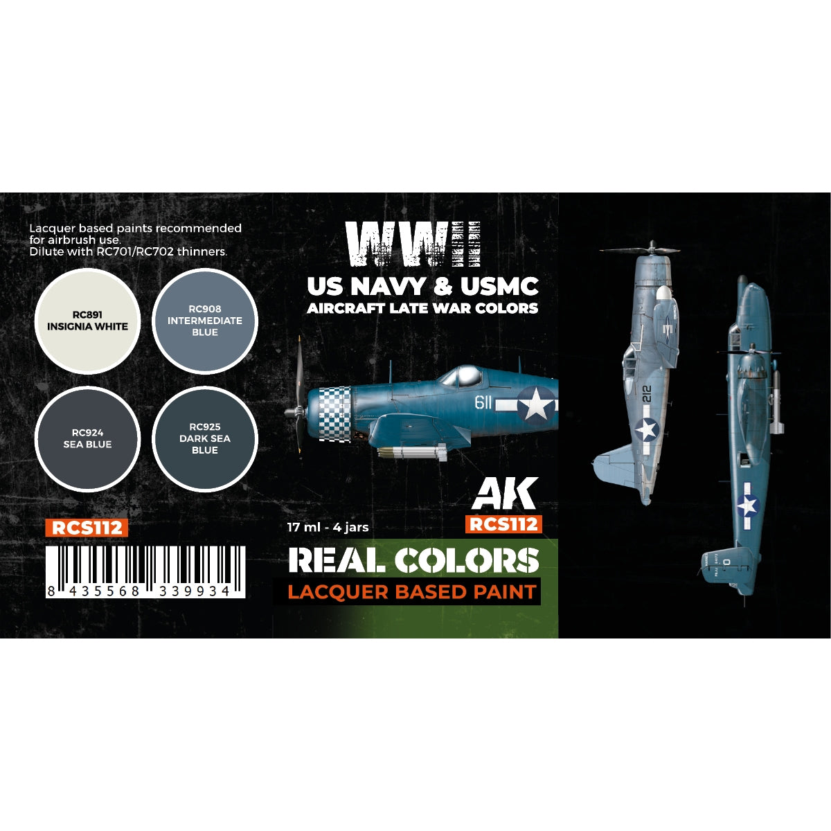 AK Interactive RCS112 Avions de l'US Navy et de l'USMC de la Seconde Guerre mondiale, couleurs de fin de guerre, 4 x 17 ml