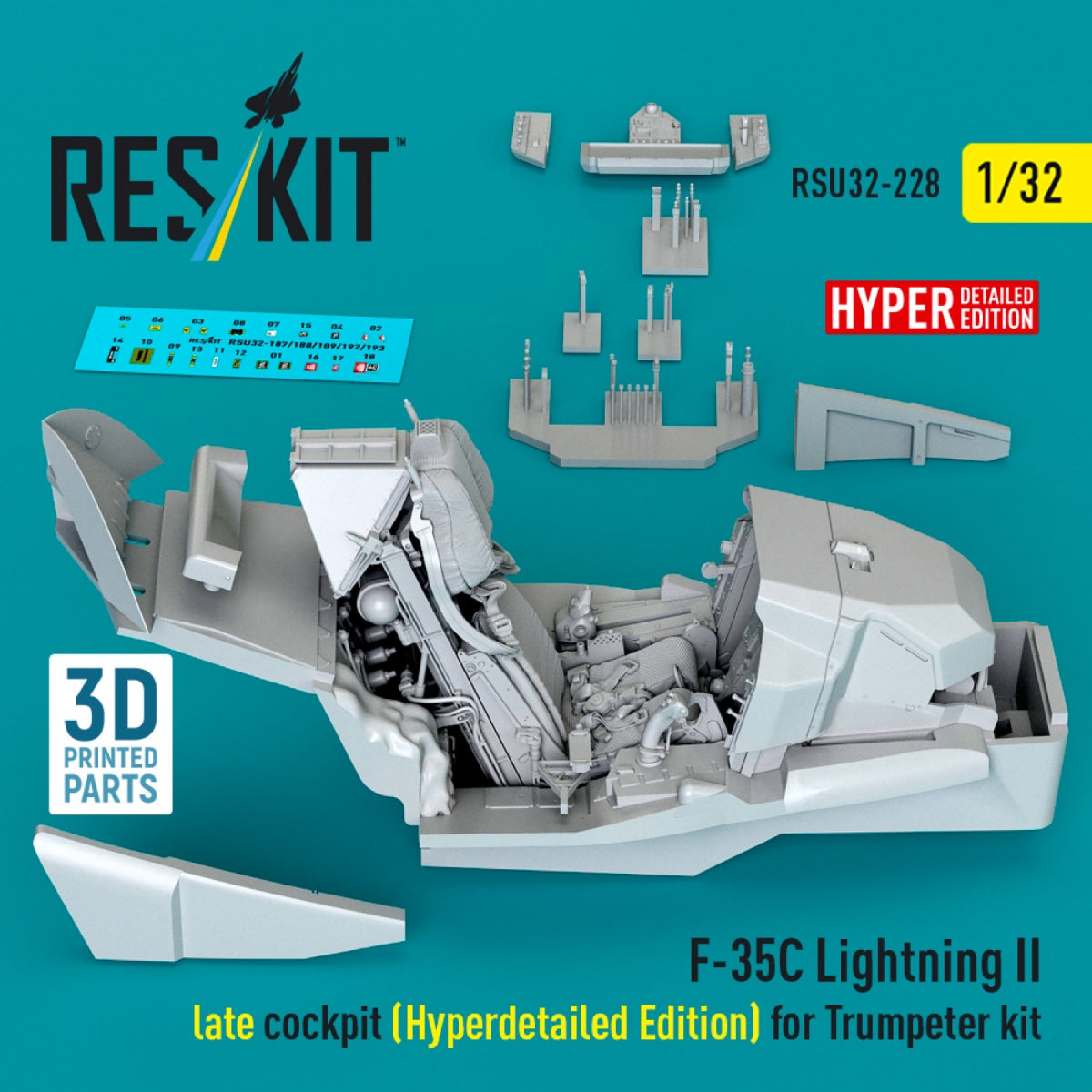 RESKIT RSU32-0228 F-35C Lightning II late cockpit (Hyperdetailed Edition) for Trumpeter kit (3D Printed) 1/32