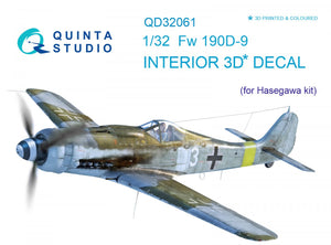 Quinta Studio QD32061 FW 190D-9 3D-Printed &amp;amp; coloured Interior on decal paper (for Hasegawa kit) 1/32
