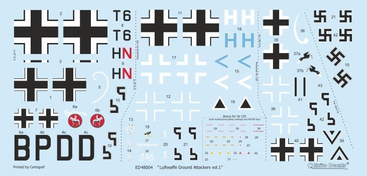 Décalcomanies Exito ED48004 Luftwaffe Ground Attackers vol.1 - Ju 87 D-3, Hs 129, Fw 190F-8 1/48 – image 2