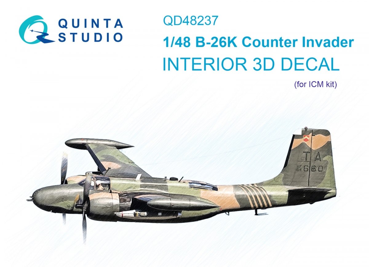 Quinta Studio QD48237 B-26K 3D-Printed &amp;amp; colored Interior on decal paper (ICM) 1/48