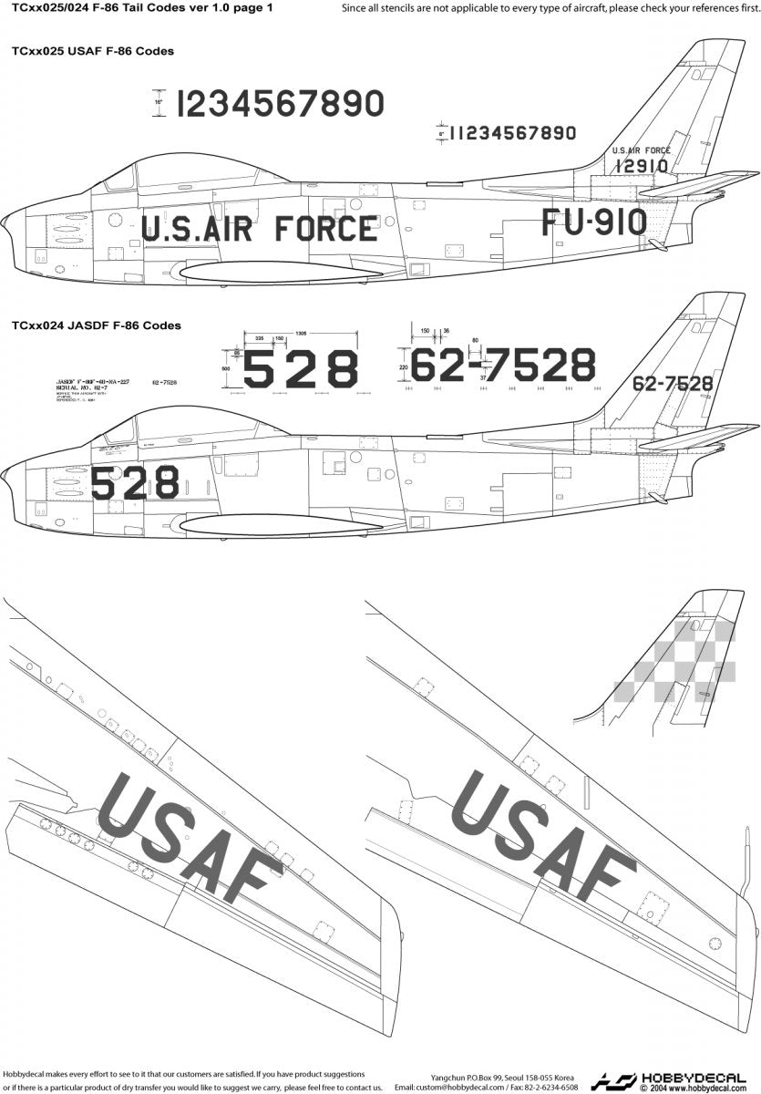 HobbyDecal TC32024V1 JASDF F-86 Tail Codes ver 1 1/32 – immagine 2