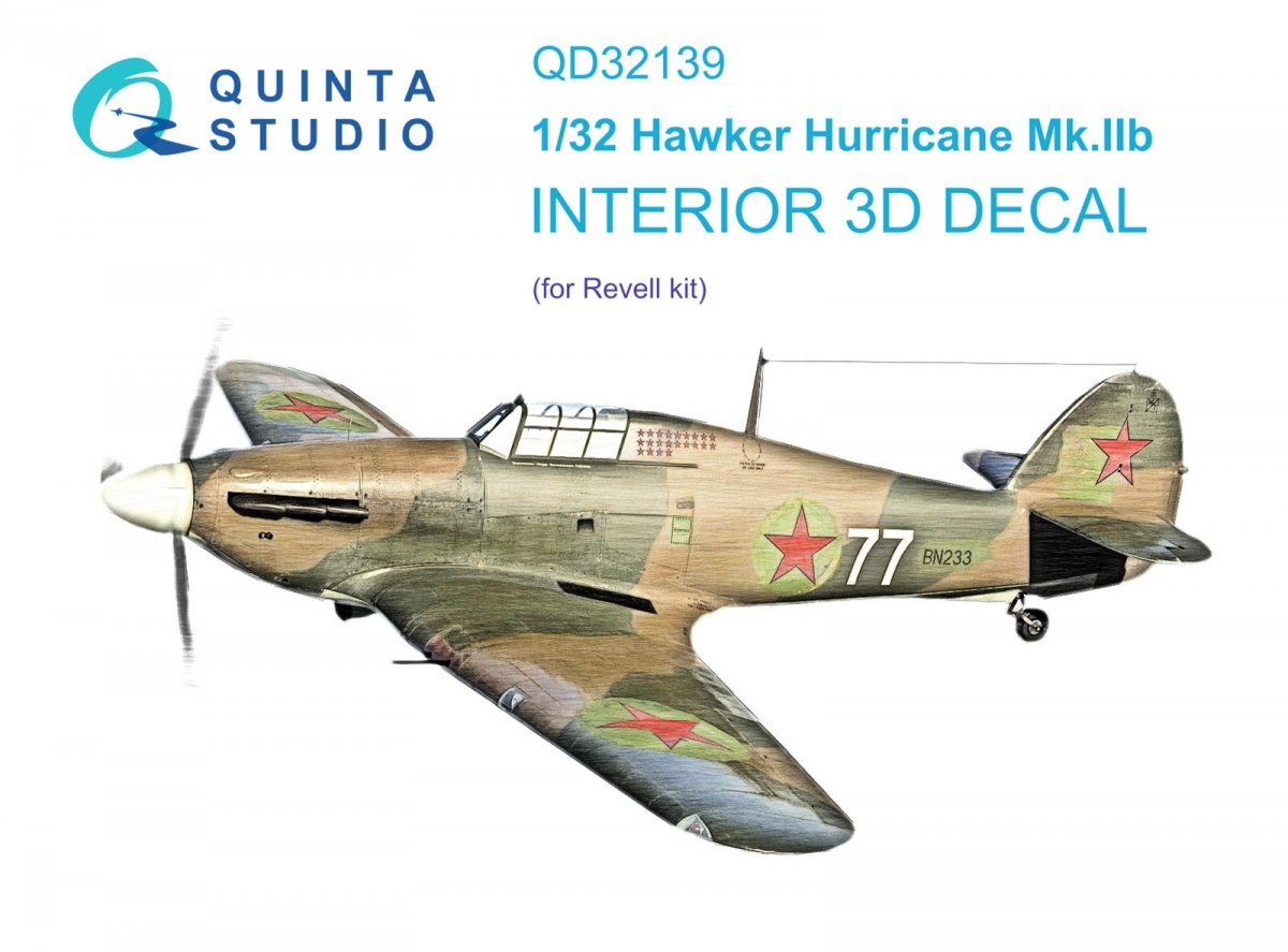Quinta Studio QD32139 Hawker Hurricane Mk.IIb 3D-Printed & coloured Interior on decal paper (Revell) 1/32