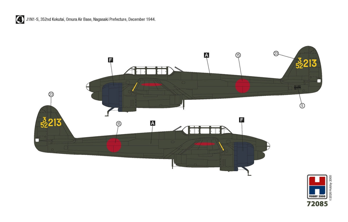 Hobby 2000 72085 Nakajima J1N1-S Gekko Late ( Fujimi + CARTOGRAF + MASKI ) 1/72