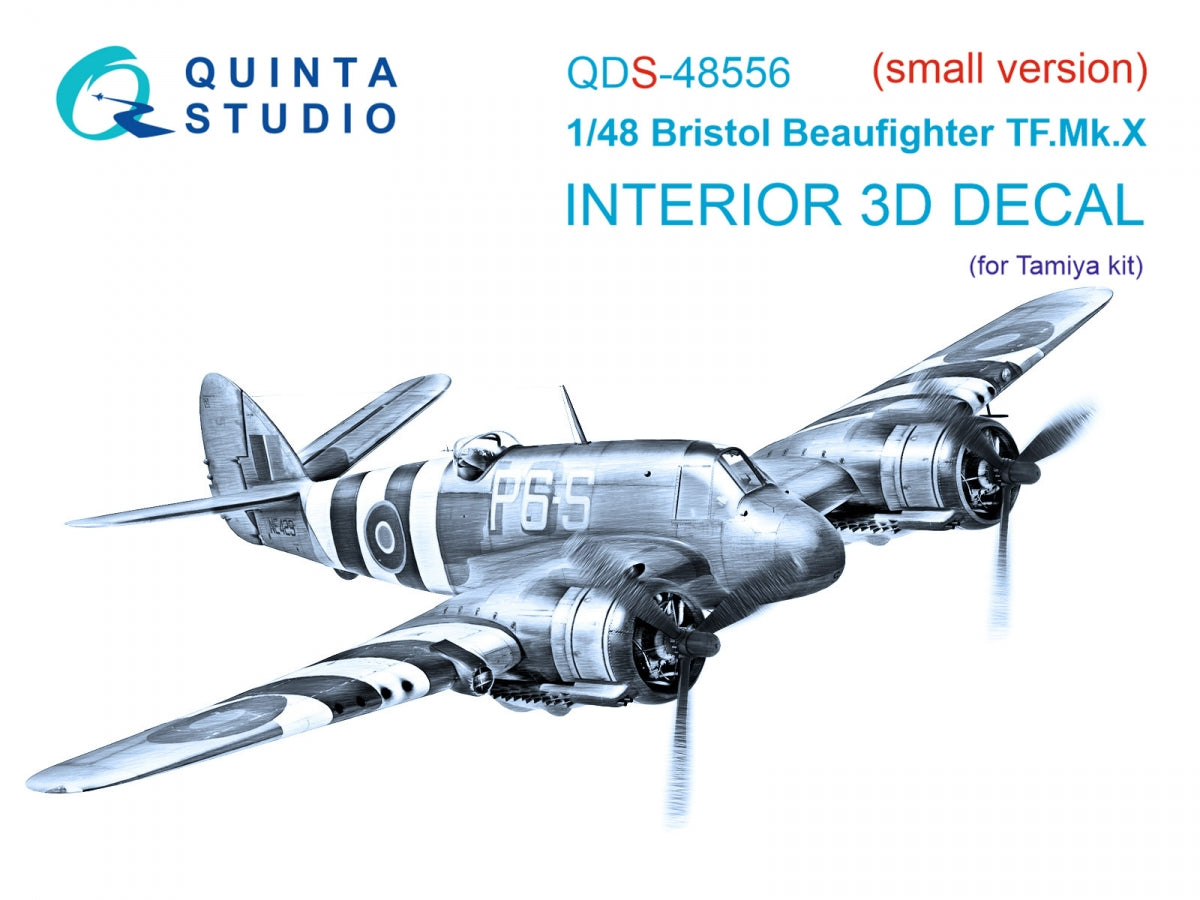 Quinta Studio QDS-48556 Bristol Beaufighter TF.Mk.X 3D-Printed &amp;amp; coloured Interior on decal paper (Tamiya) (small version) 1/48