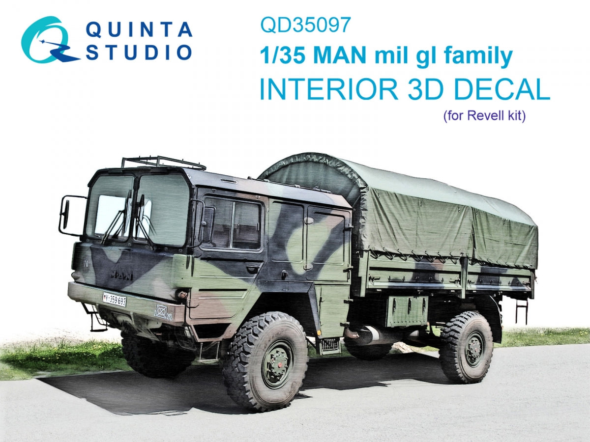 Intérieur imprimé en 3D et coloré sur papier décalcomanie (Revell) Quinta Studio QD35097 pour la famille MAN Mil GL, échelle 1/35 