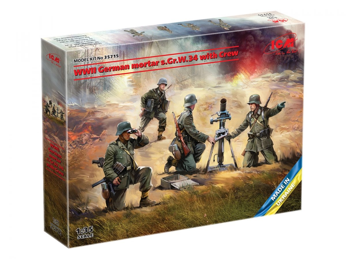 ICM 35715 WW2 German mortar GrW 34 with Crew (mortar and 4 figures) 1/35 – immagine 2