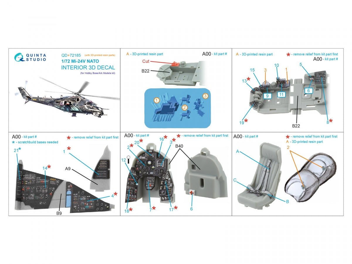Intérieur imprimé en 3D et coloré sur papier décalcomanie pour Mi-24V OTAN (QD+72185 de Quinta Studio, Hobby Boss/ARK Models) (avec pièces en résine imprimées en 3D) à l&amp;#39;échelle 1/72 – image 13