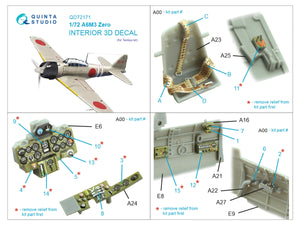 Intérieur imprimé en 3D et coloré sur papier décalcomanie Quinta Studio QD72171 A6M3 Zero (Tamiya) 1/72 – image 3