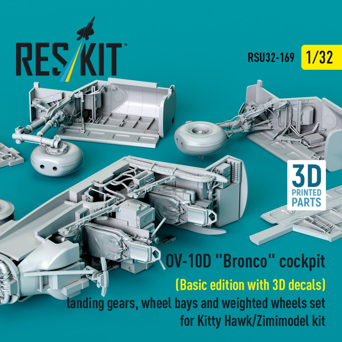 RESKIT RSU32-0169 OV-10D &amp;quot;Bronco&amp;quot; cockpit (Basic edition with 3D decals) landing gears, wheel bays and weighted wheels set for Kitty Hawk/Zimimodel kit (3D Printed) 1/32 – Bild 2