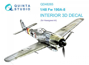 Quinta Studio QD48265 Fw 190A-8 3D-Printed &amp;amp; coloured Interior on decal paper ( Hasegawa ) 1/48