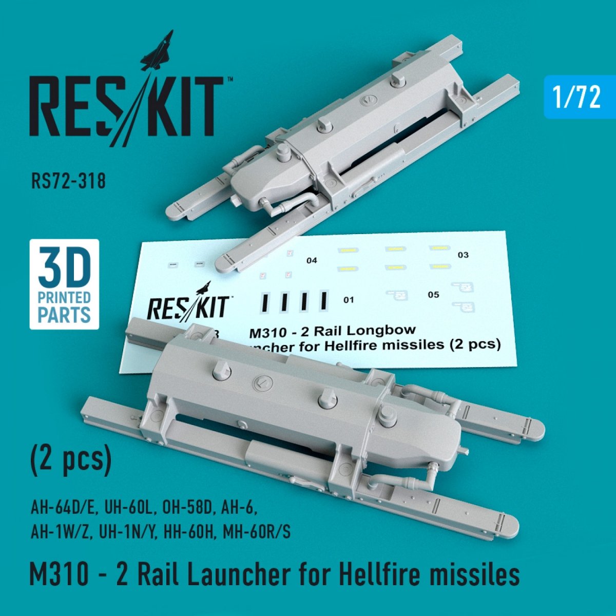 RESKIT RS72-0318 M310 - LANCE-ROBAGE POUR MISSILES HELLFIRE (2 PIÈCES) 1/72