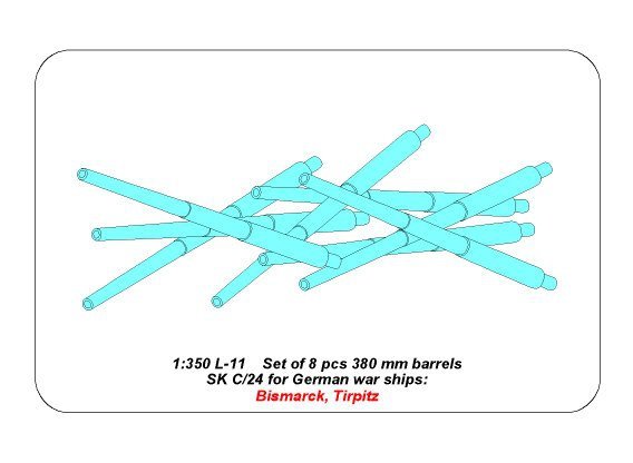Aber 350L-11 Set of 8 pcs 380 mm barrels for German ships: Bismarck, Tirpitz 1/350 – Bild 4