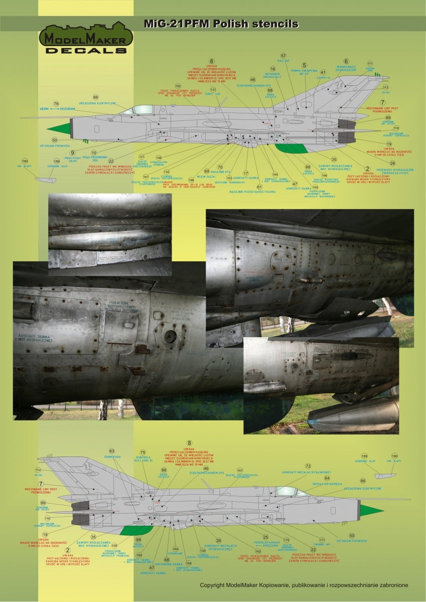 ModelMaker Decals D48020 MiG-21PFM/M/MF/bis/UM Polish stencils 1/48 – Bild 8