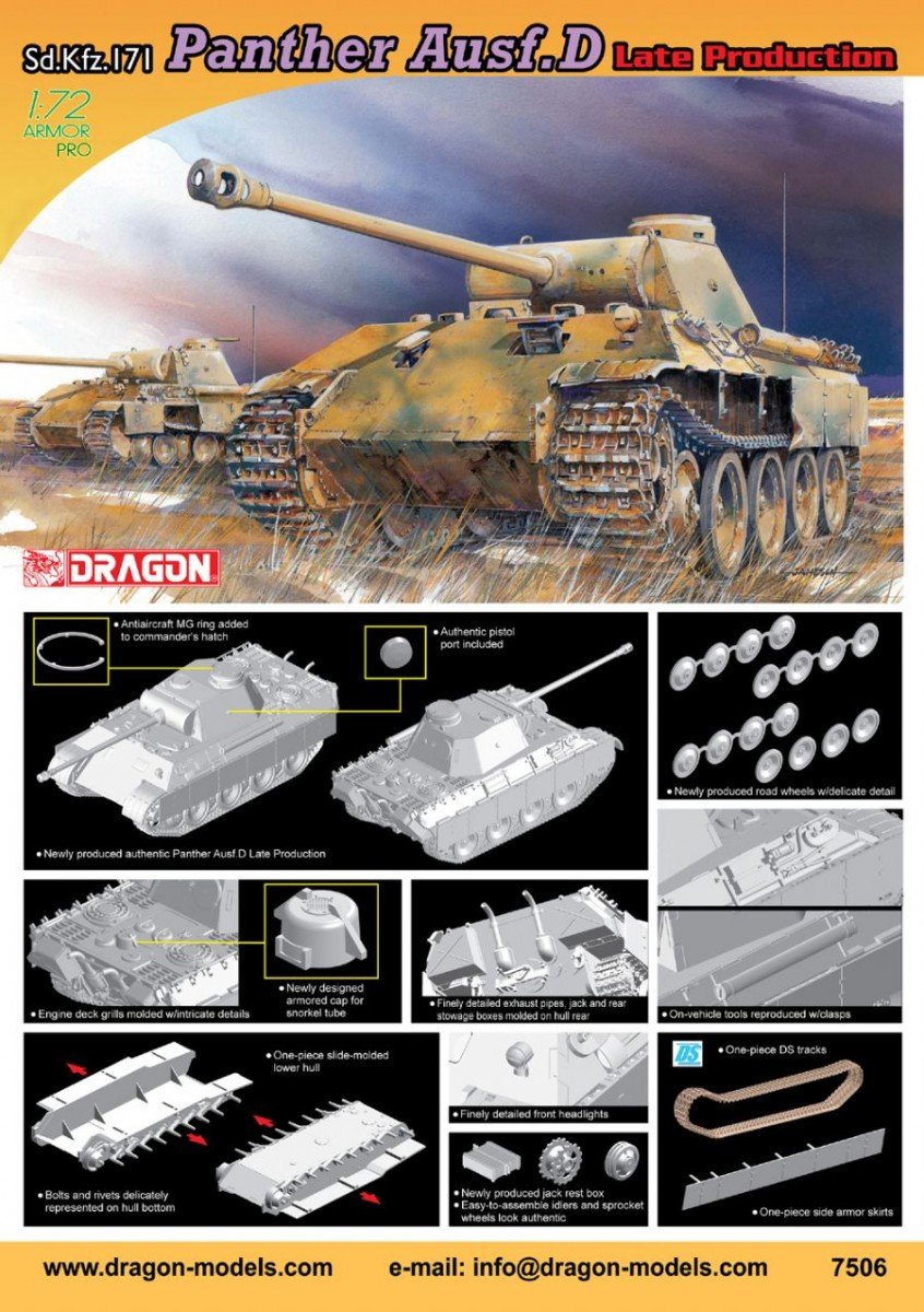 Dragon 7506 Panther Ausf.D Late Production 1/72 – immagine 3