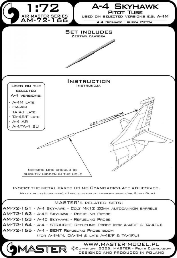 Master AM-72-166 A-4 Skyhawk - Pitot tube on vertical stabilizer (used on selected versions e.g. A-4M, OA-4M, TA-4J) 1/72 – image 3
