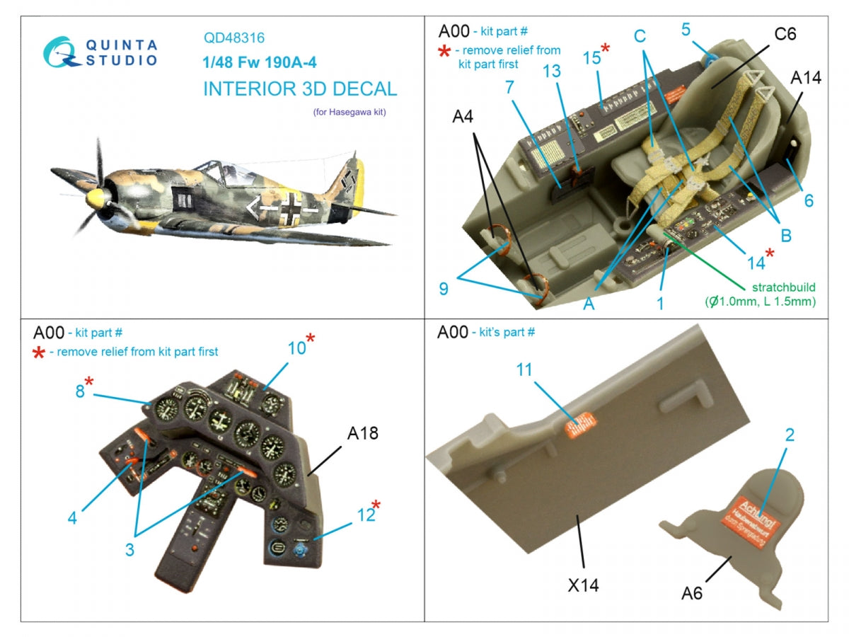 Quinta Studio QD48316 Fw 190A-4 3D-Printed &amp;amp; coloured Interior on decal paper (Hasegawa) 1/48 – imagen 2
