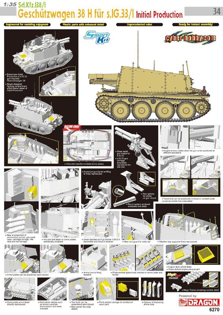 Cyber Hobby 6270 Sd.Kfz.138/1 Geschutzwagen 38 H fur s.IG.33/1 Initial Production 1/35 – Bild 2