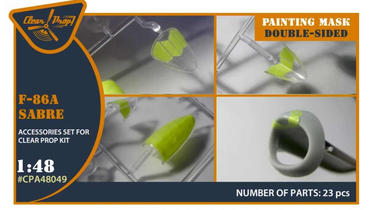 Masque de peinture double face Clear Prop! CPA48049 F-86A sur papier kabuki jaune pour maquettes CP au 1/48
