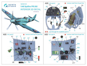 Quinta Studio QD48144 Spitfire PR.XIX 3D-Printed &amp;amp; coloured Interior on decal paper (Airfix) 1/48 – immagine 12