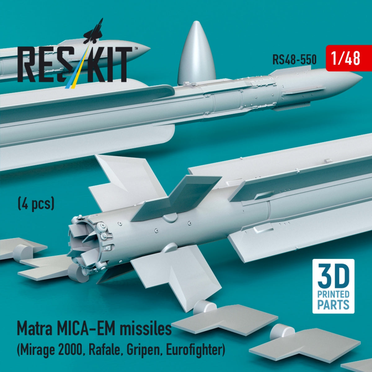 RESKIT RS48-0550 Matra MICA-EM missiles (4 pcs) (3D Printed) 1/48