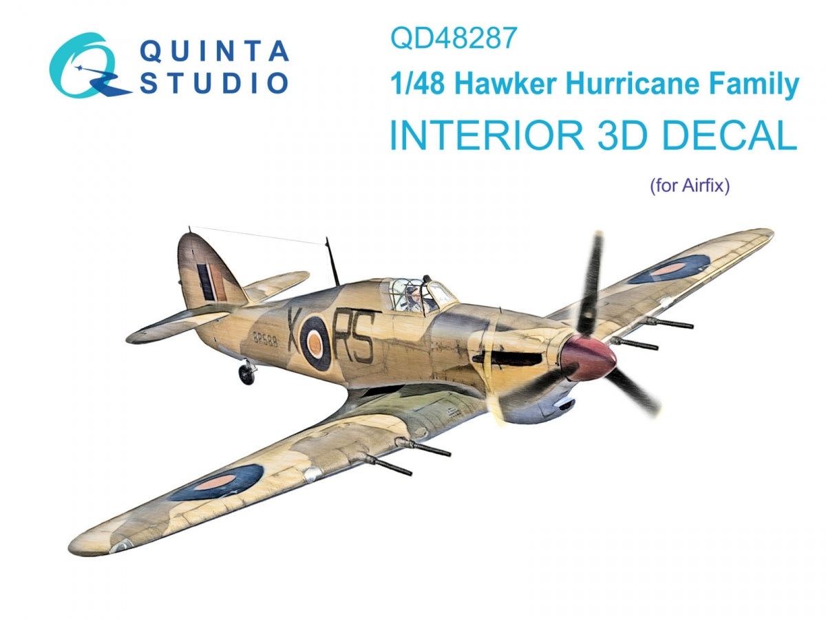 Quinta Studio QD48287 Hawker Hurricane family 3D-Printed &amp;amp; colored Interior on decal paper (Airfix) 1/48
