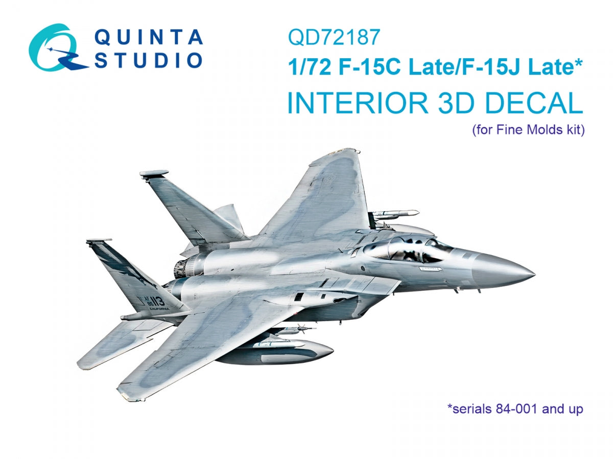 Quinta Studio QD72187 F-15C Late/J Late 3D-Printed & coloured Interior on decal paper (Fine Molds) 1/72