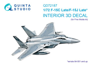 Intérieur imprimé en 3D et coloré sur papier décalcomanie Quinta Studio QD72187 F-15C Late/J Late (Fine Molds) à l&amp;#39;échelle 1/72