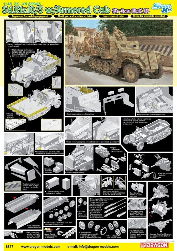 Dragon 6677 Sd.Kfz.10/5 w/Armor Cab fur 2cm FlaK 38 1/35 – Bild 2