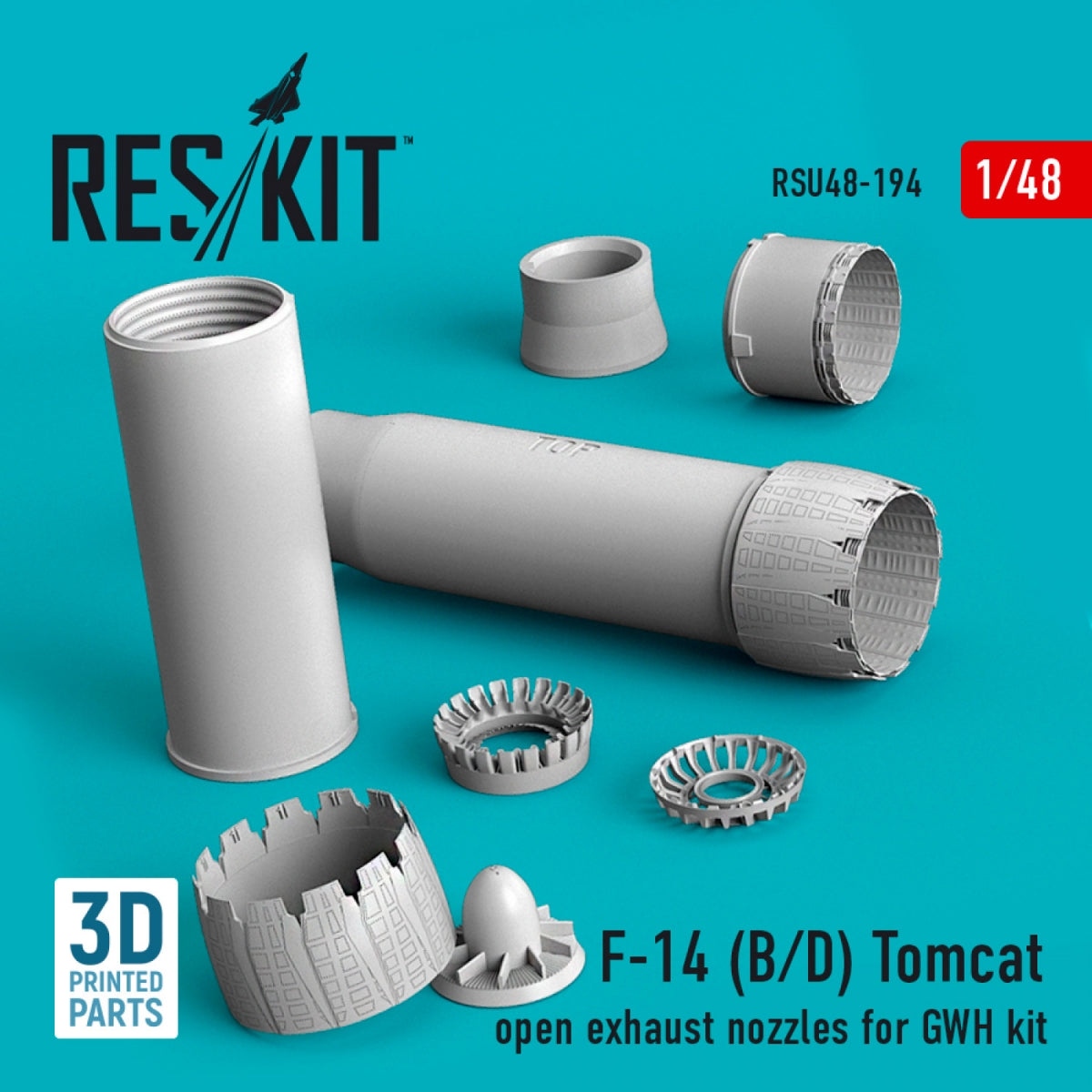 RESKIT RSU48-0194 F-14 (B,D) "TOMCAT" OPEN EXHAUST NOZZLES FOR GWH KIT (3D PRINTED) 1/48
