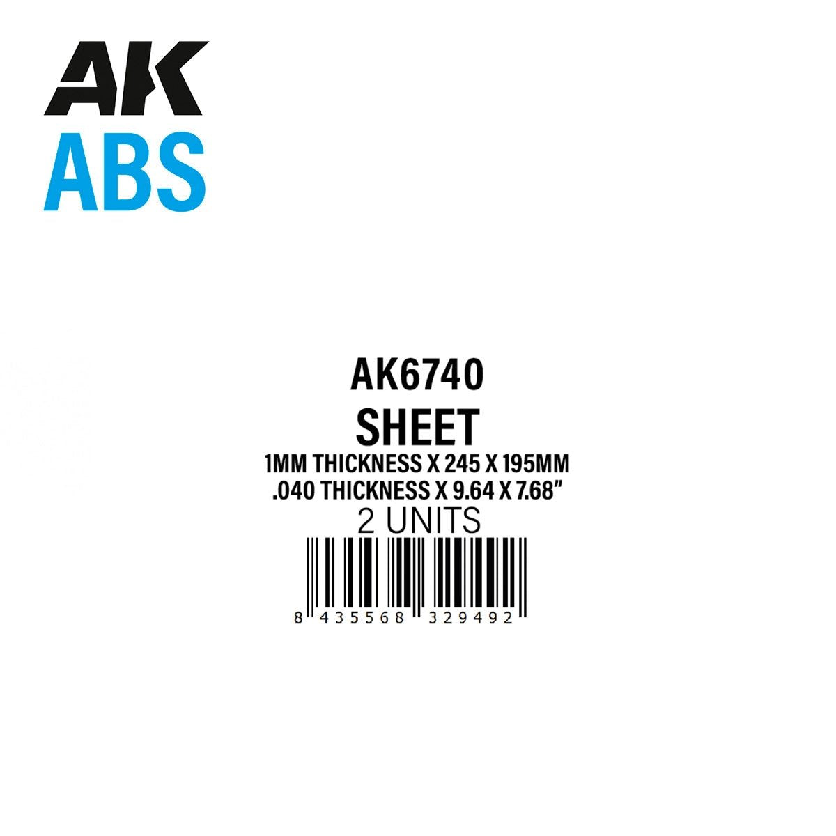 AK Interactive AK6740 1MM THICKNESS X 245 X 195MM – ABS SHEET – 2 UNITS PER BAG – immagine 2