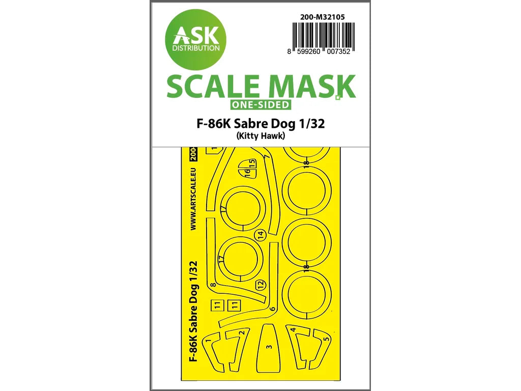 Art Scale Kit M32105 F-86K Sabre Dog One-Sided Express Fit Mask for Kitty Hawk 1/32