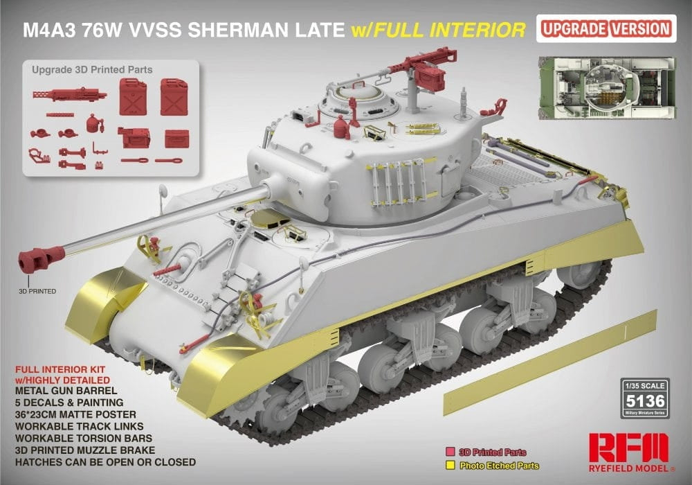 Rye Field Model 5136 M4A3 76W VVSS Sherman Late Upgrade Version Full Interior 1/35 – image 3