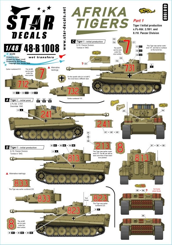 Star Decals 48-B1008 Tigres d&amp;#39;Afrique. Tigres en Tunisie 1942-43 1/48