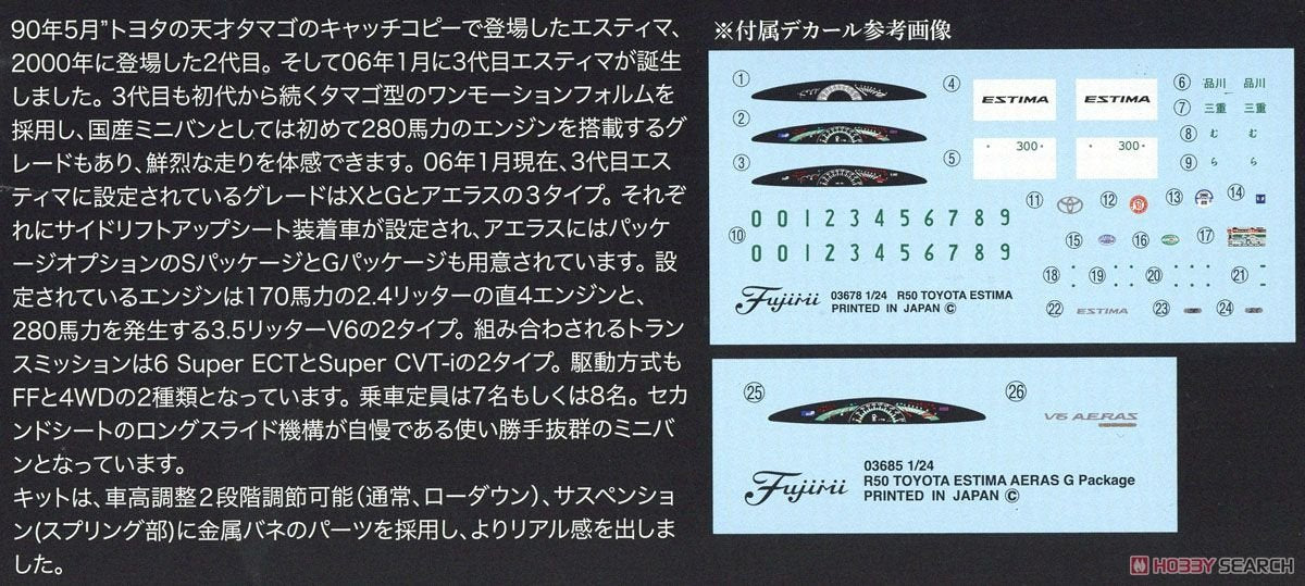 Fujimi 039787 Toyota Estima G/X/Aeras G Paquet 1/24 – image 9