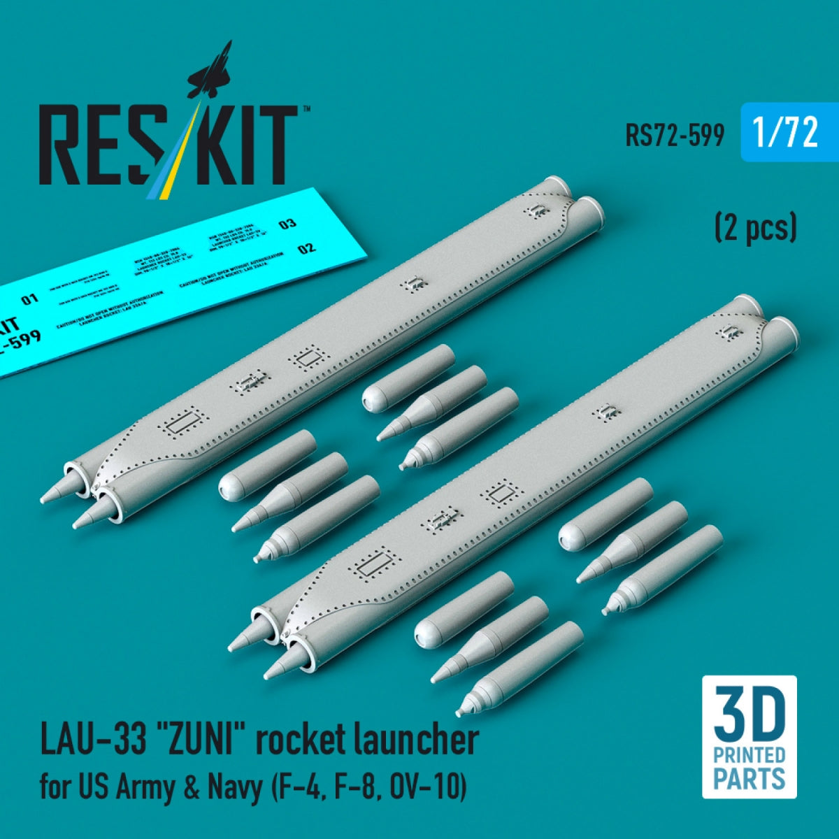 RESKIT RS72-0599 LAU-33 "ZUNI" rocket launcher for US Army & Navy (2 pcs) (F-4, F-8, OV-10) (3D Printed) 1/72