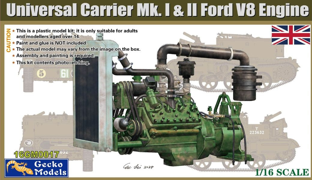 Gecko Models 16GM0017 Universal Carrier Mk.I &amp;amp; II Moteur Ford V8 1/16