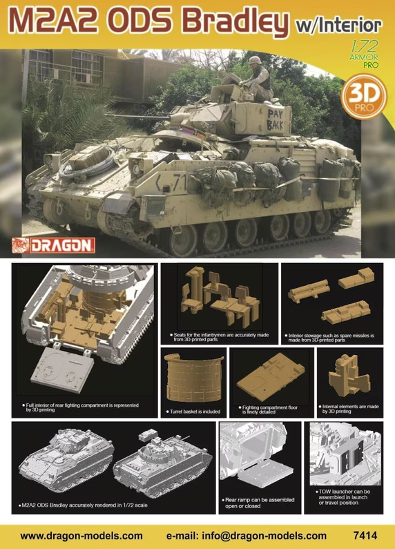 Dragon 7414 M2A2 ODS Bradley avec intérieur 1/72
