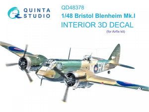 Quinta Studio QD48378 Bristol Blenheim Mk.I 3D-Printed &amp;amp; coloured Interior on decal paper (Airfix) 1/48