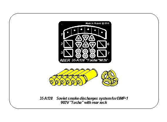 Aber 35A128 Soviet smoke Discharges system for BMP-1 902V “Tucha” with rack 1/35 – immagine 11